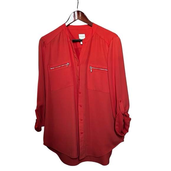 Chico's Vibrant Orange Blouse Women’s Size 2. - Picture 1 of 16